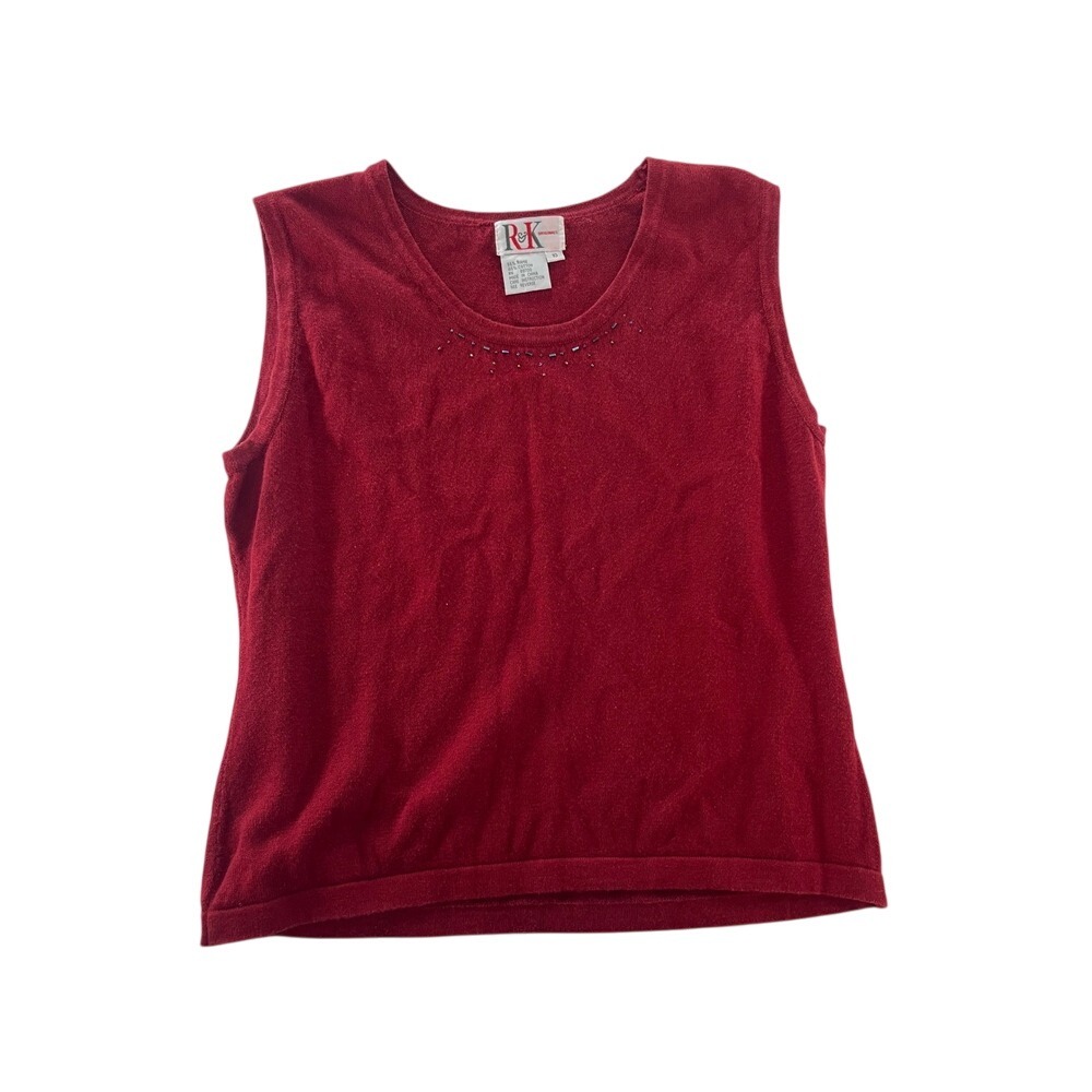 RK Originals Sleeveless Top Red Beaded Sweater Vest Tank Size‎ 10